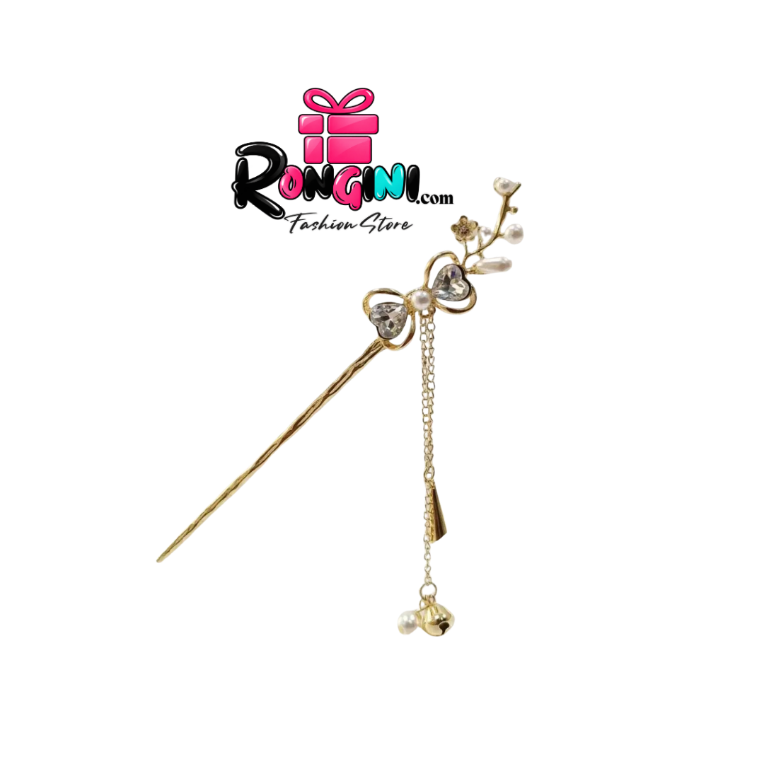 Gold Plated Floral Bow Tassel Hair Stick for Women