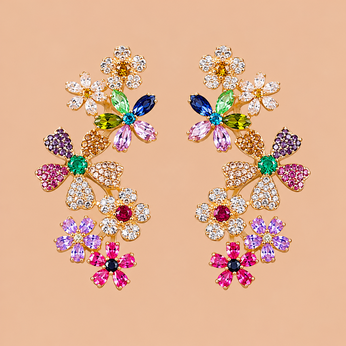 Colorful Zircon Flower Earrings