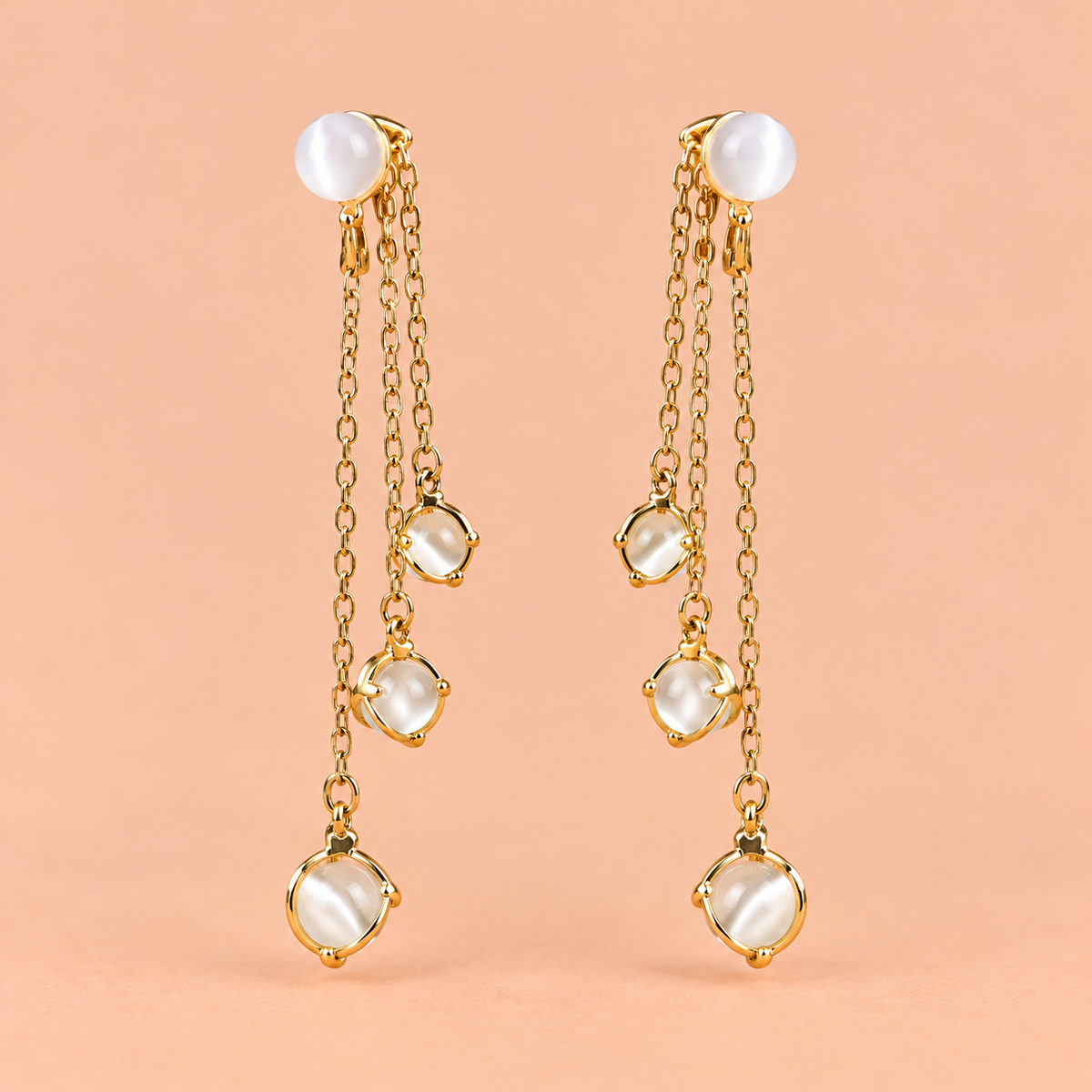 White Cat's Eye Stone Tassel Earrings | Rongini