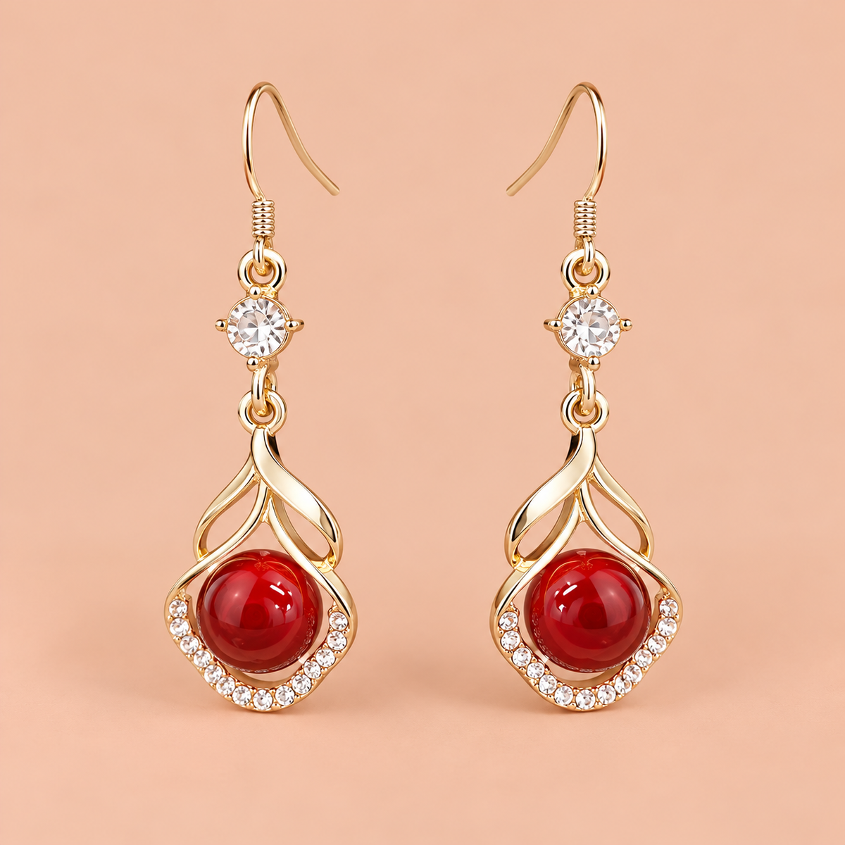 Red Rose Crystal Drop Earrings