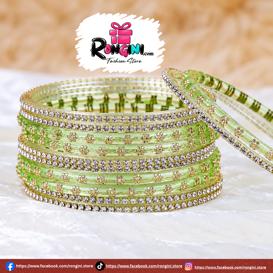 Sage Green Stone Studded Bangles Set for Women