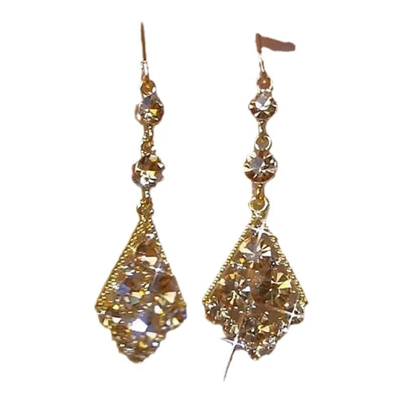 Gold Purple Diamond Tassel Earrings