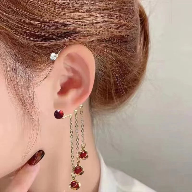 White Cat's Eye Stone Tassel Earrings | Rongini