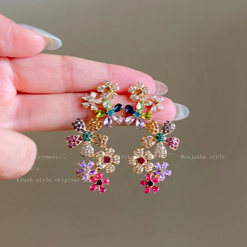 Colorful Zircon Flower Earrings