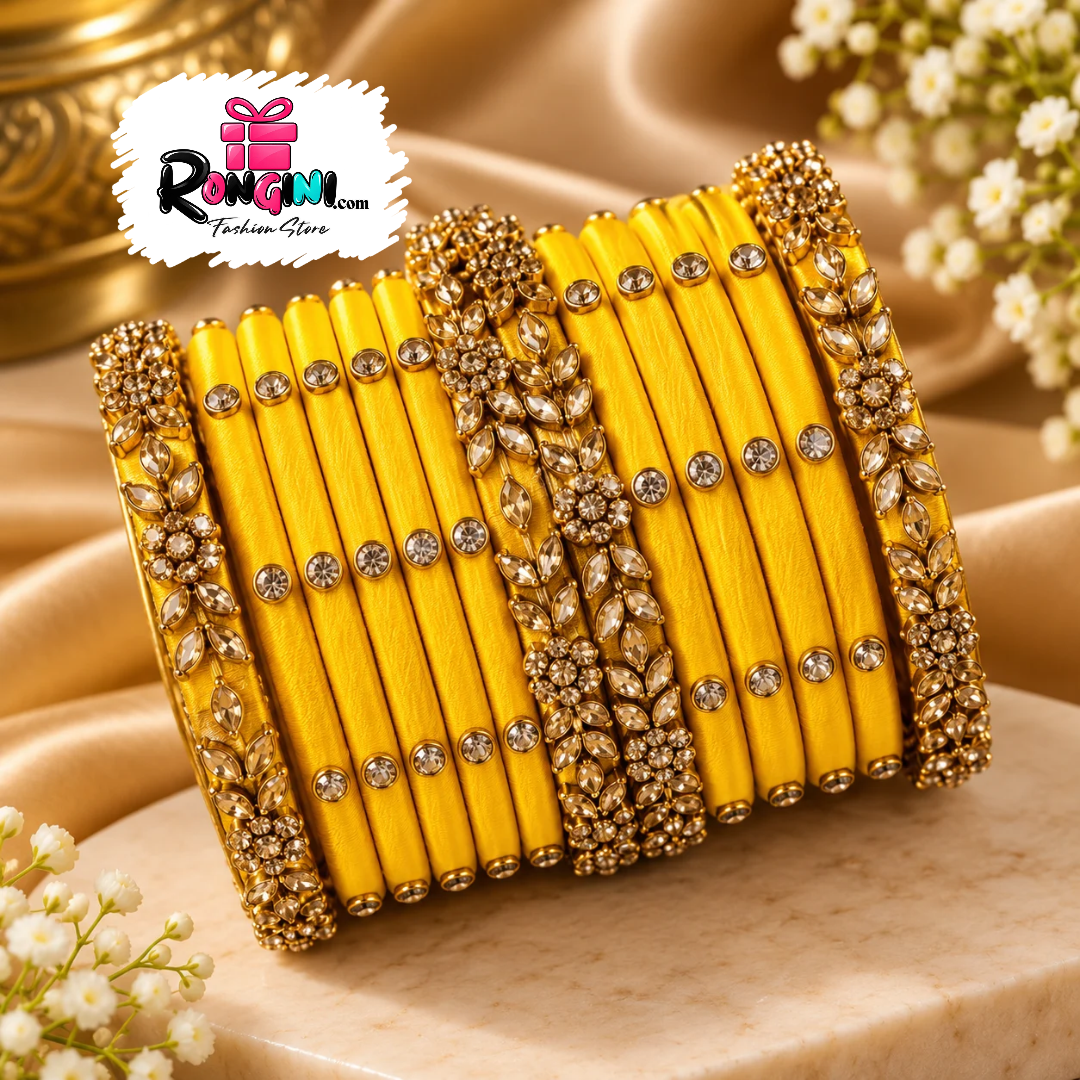 Yellow Transparent Bangles and Hair Accessories Gift Set
