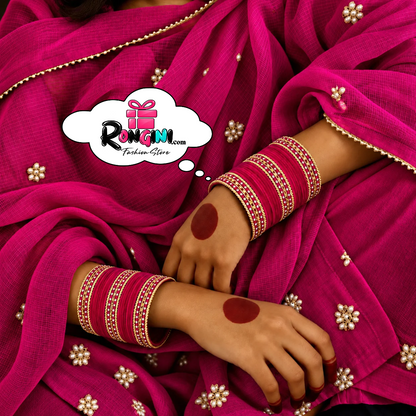 Maroon Velvet Bangles with Gold Stone Bala Set for Women
