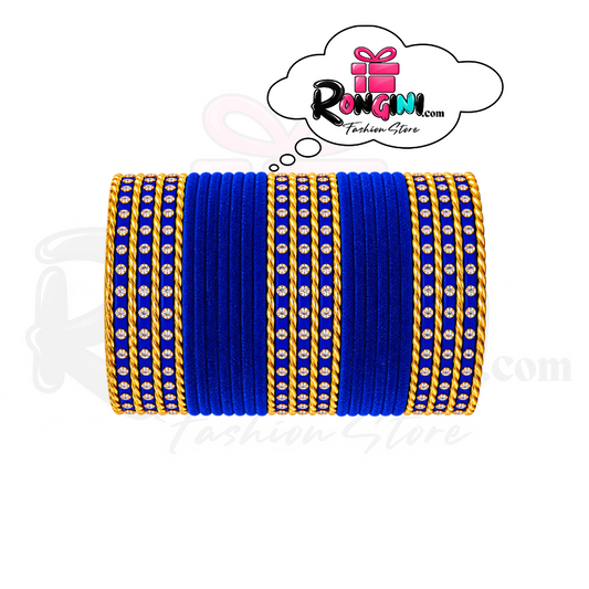 Maroon Velvet Bangles with Gold Stone Bala Set for Women