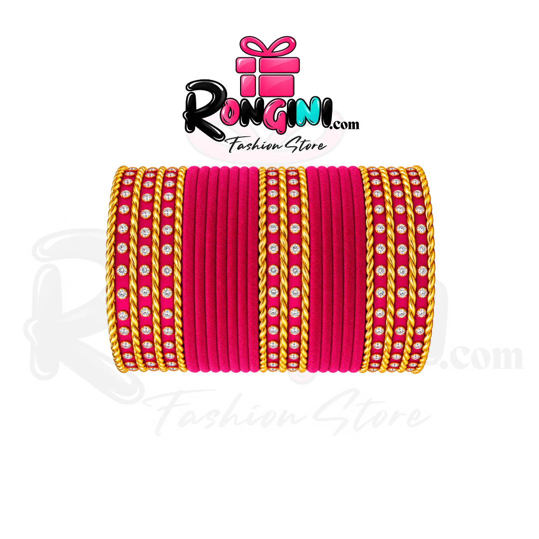 Maroon Velvet Bangles with Gold Stone Bala Set for Women