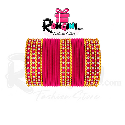 Maroon Velvet Bangles with Gold Stone Bala Set for Women