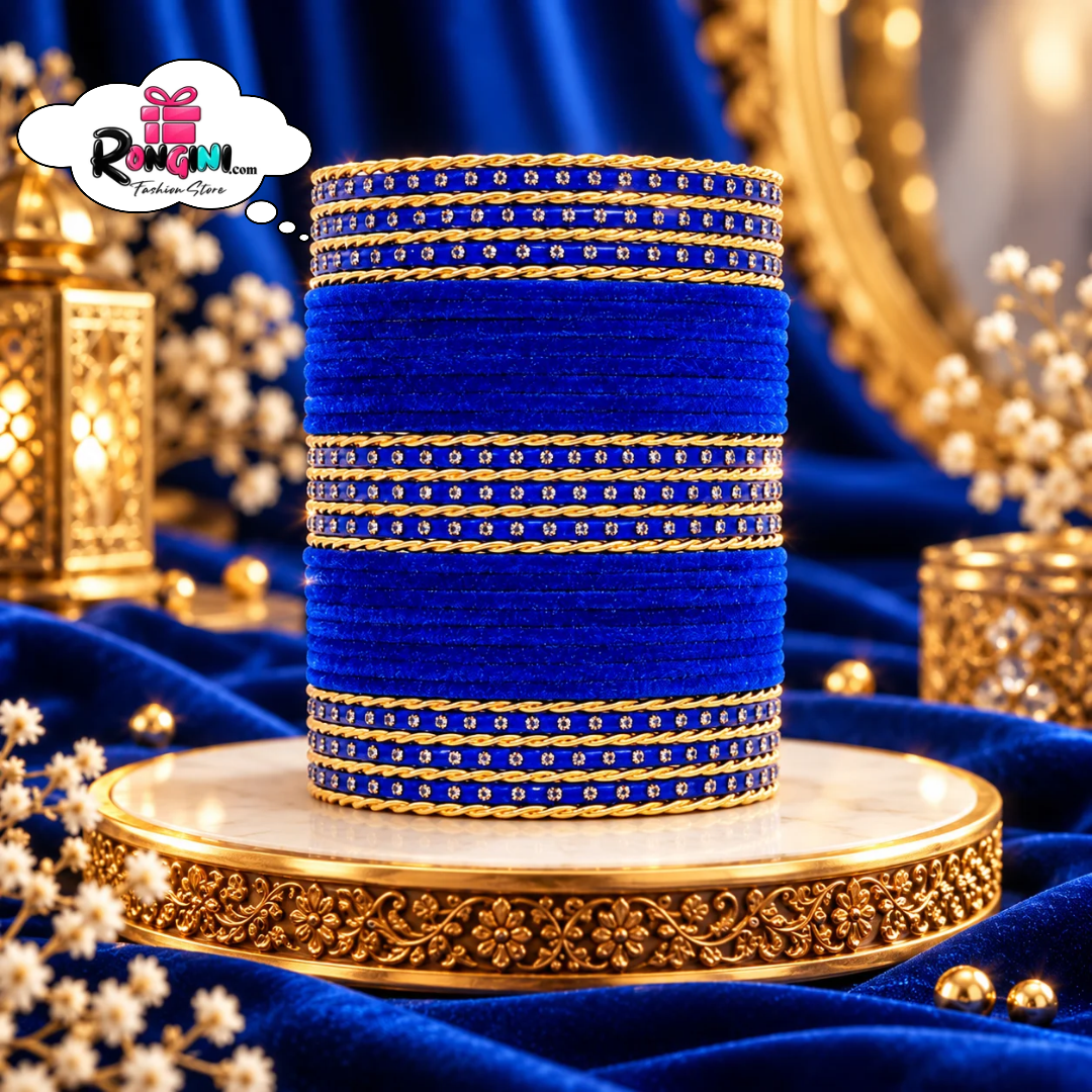 Maroon Velvet Bangles with Gold Stone Bala Set for Women
