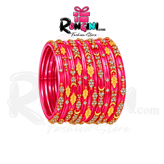 Jaipuri Pink Glass Bangles and Kundan Bala Set for Women
