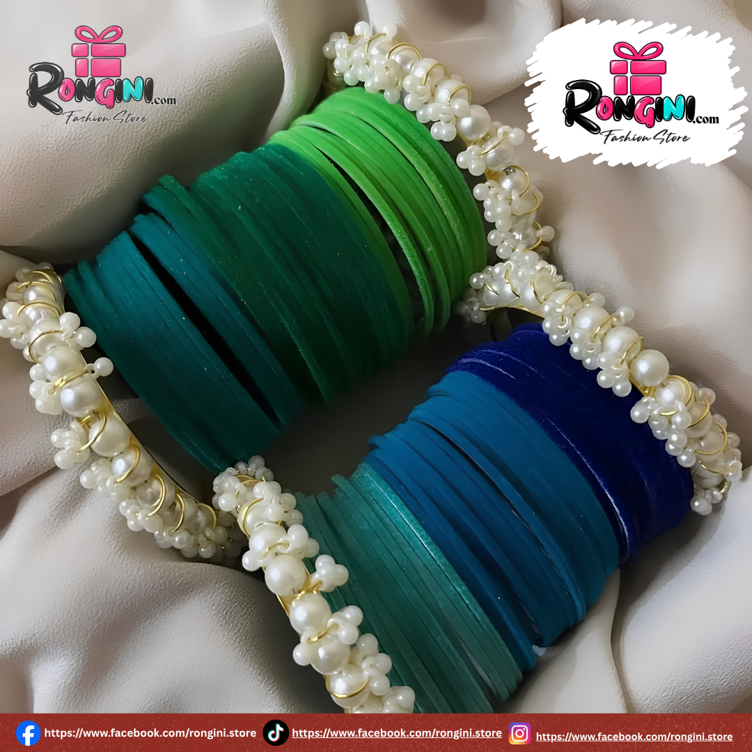 Velvet Glass Bangles and Pearl Cluster Bala Set for Women