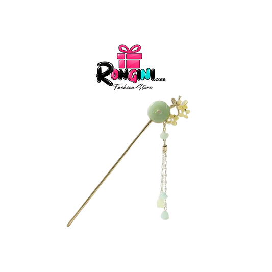 Chinese Style Floral Jade Beaded Hair Stick for Women