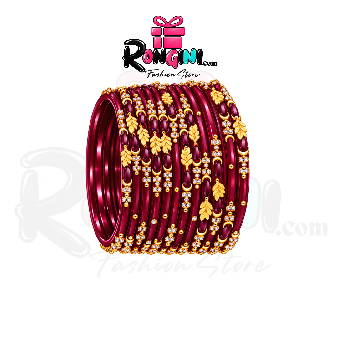 Jaipuri Maroon Glass Bangles Kundan Bala Set for Women