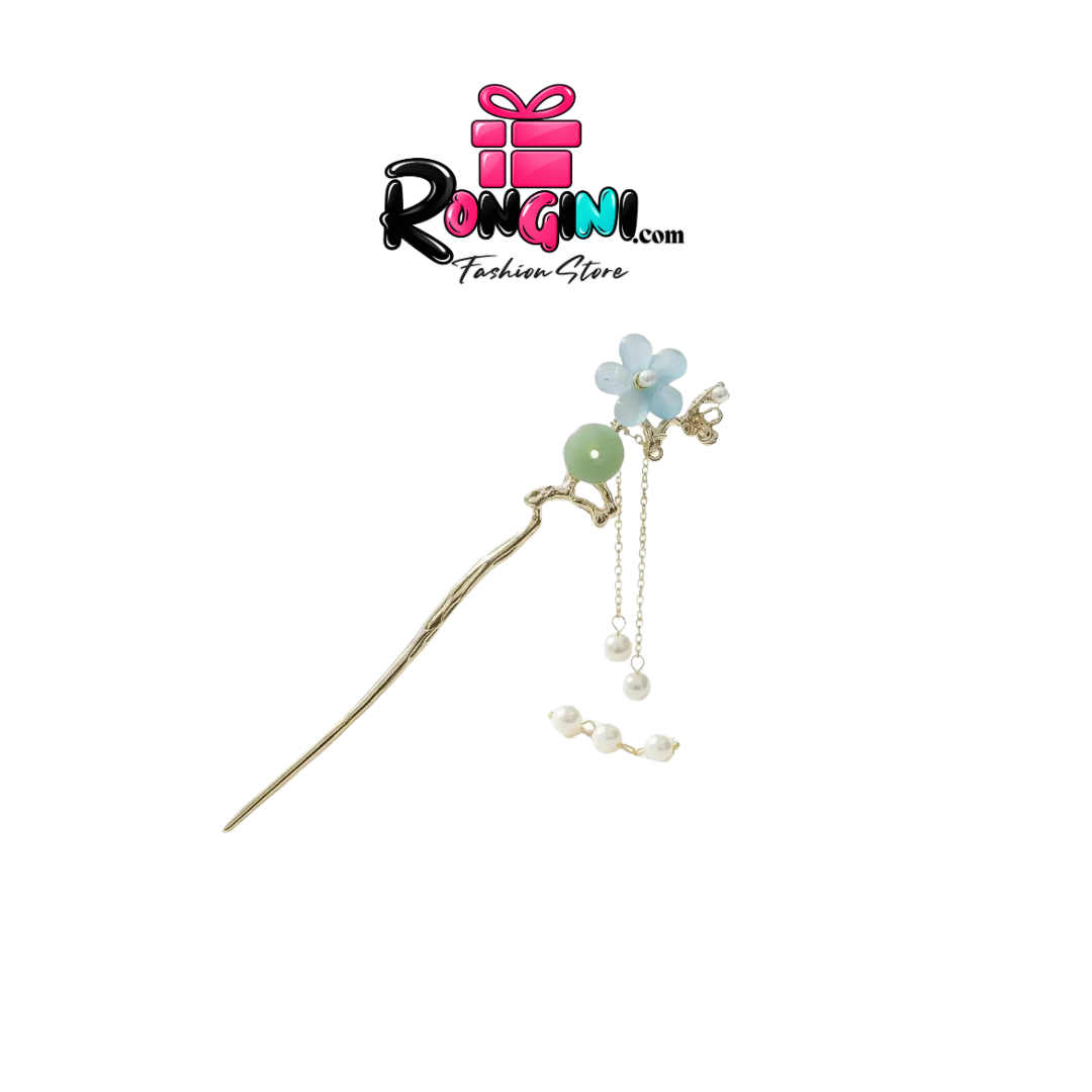 Floral Jade Bead Pearl Tassel Hair Stick for Women