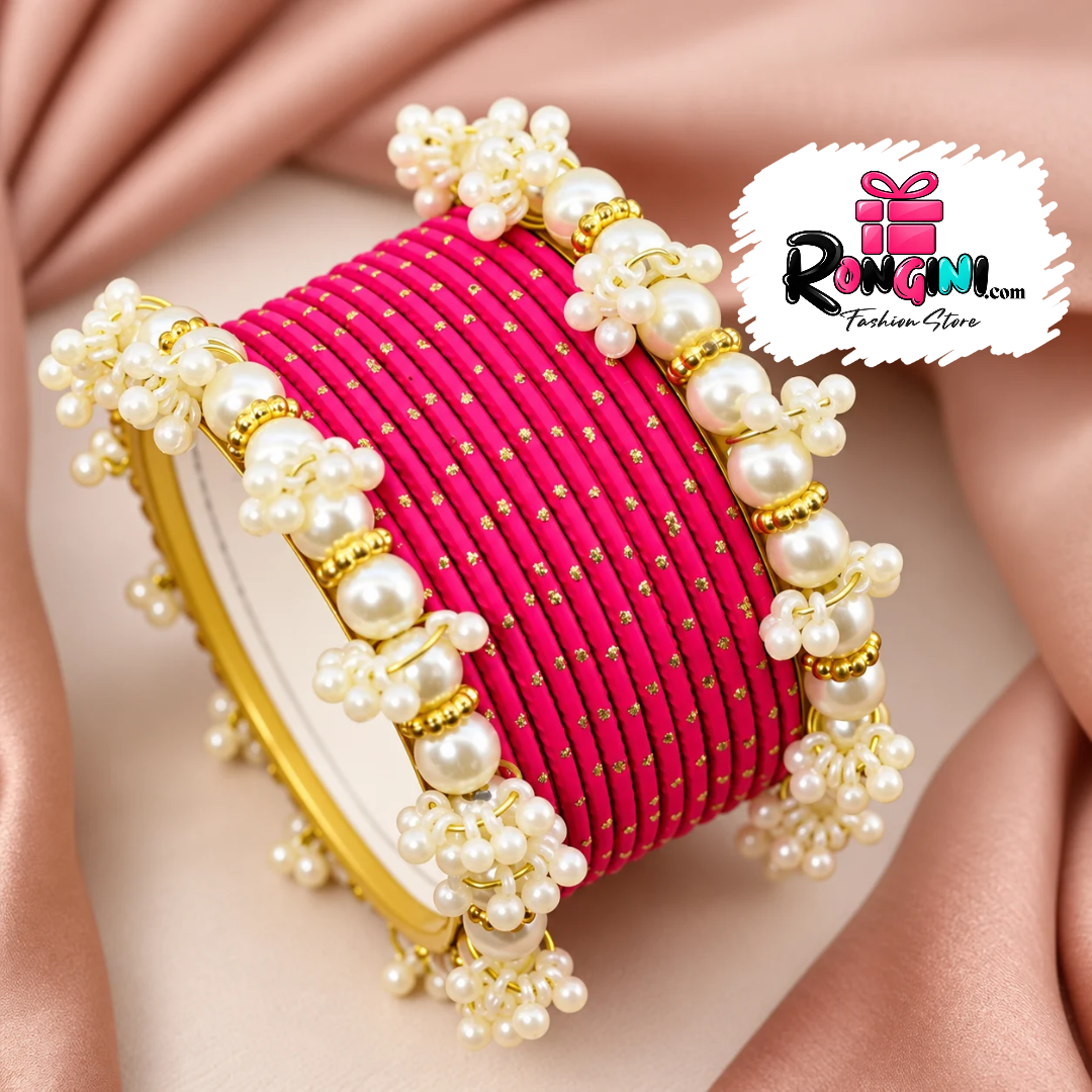 Maroon Velvet Bangles with Pearl Cluster Accents