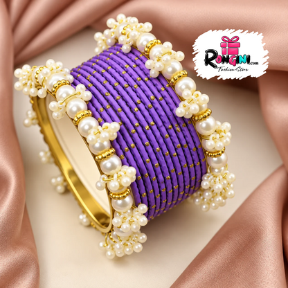 Maroon Velvet Bangles with Pearl Cluster Accents