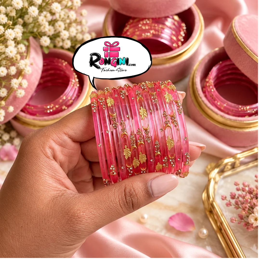 Jaipuri Maroon Glass Bangles Kundan Bala Set for Women