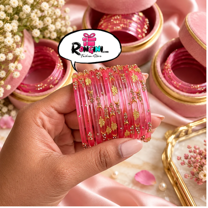 Jaipuri Maroon Glass Bangles Kundan Bala Set for Women