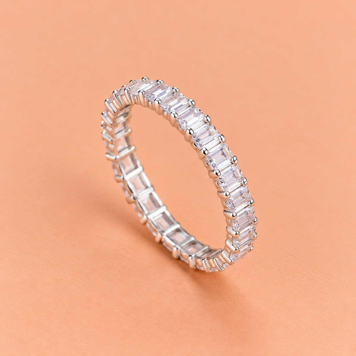 Silver Crystal Baguette Eternity Ring