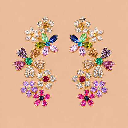 Colorful Zircon Flower Earrings