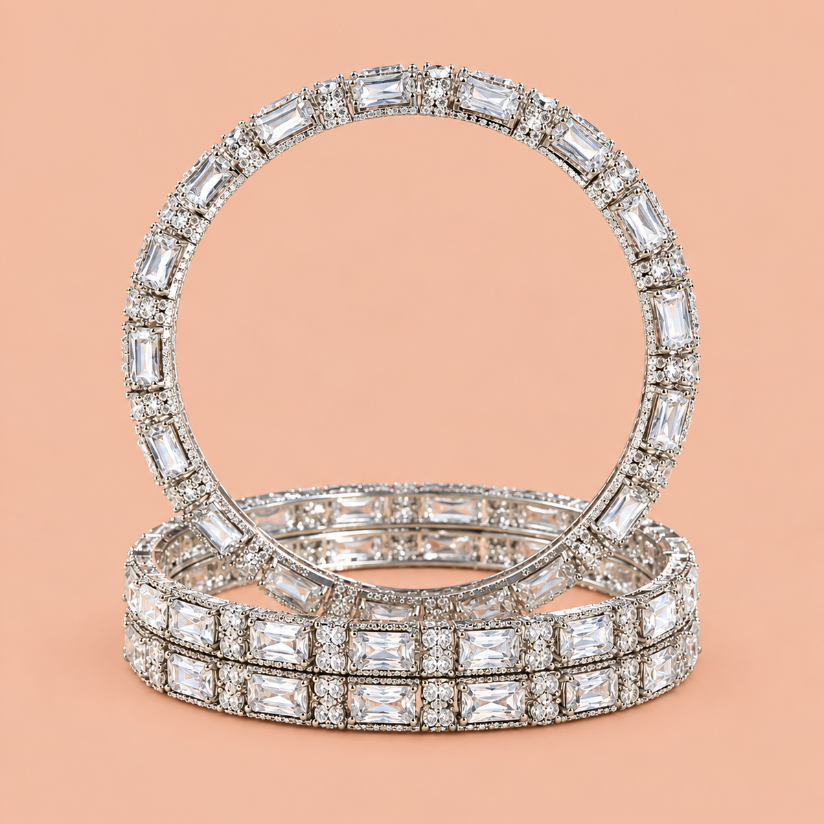 Silver Crystal Embellished Bangles