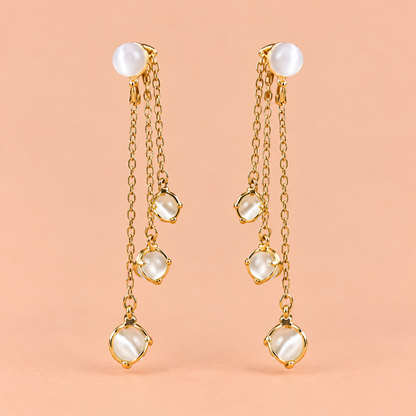 White Cat's Eye Stone Tassel Earrings | Rongini