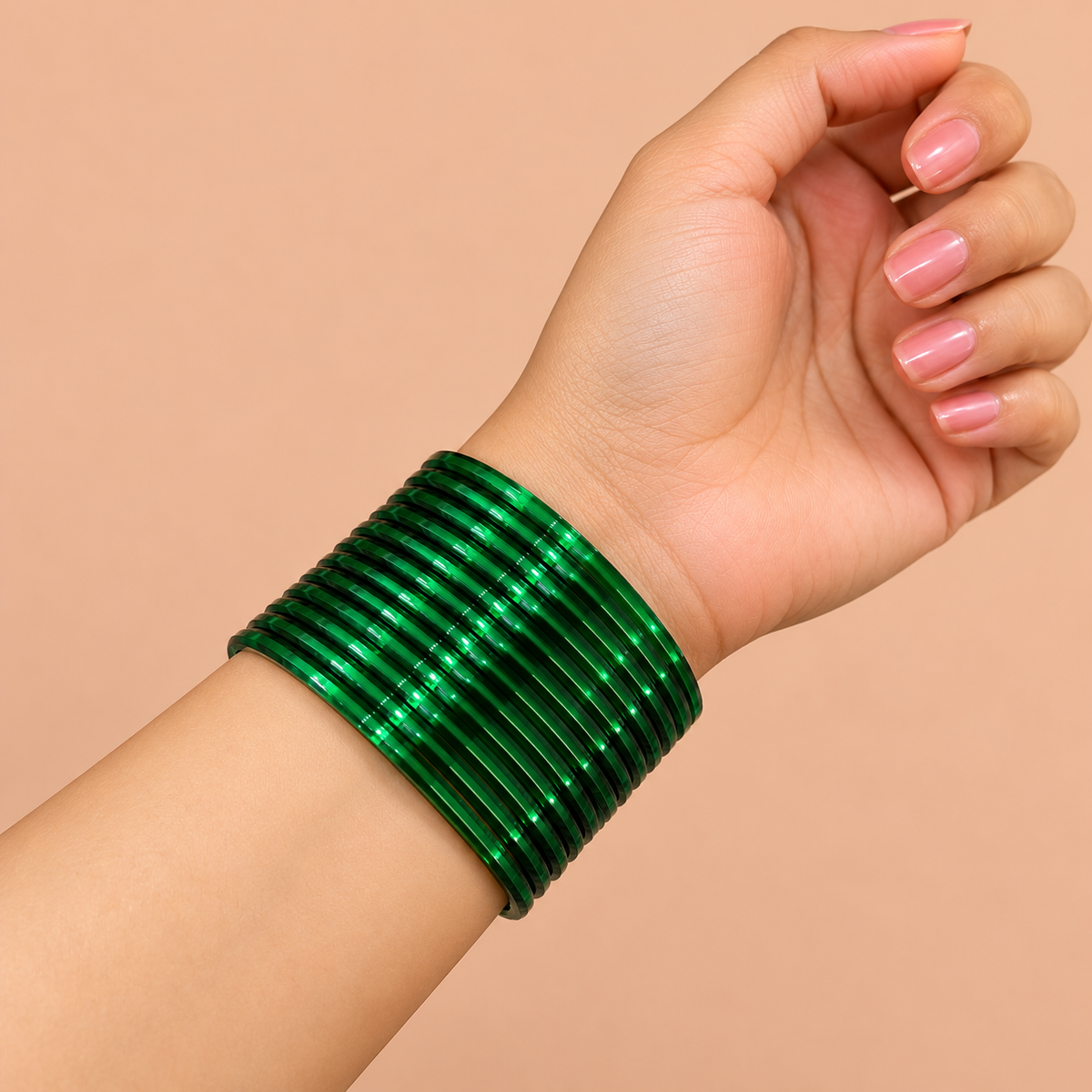 Glossy Dark Green Bangles with a Smooth Traditional Design