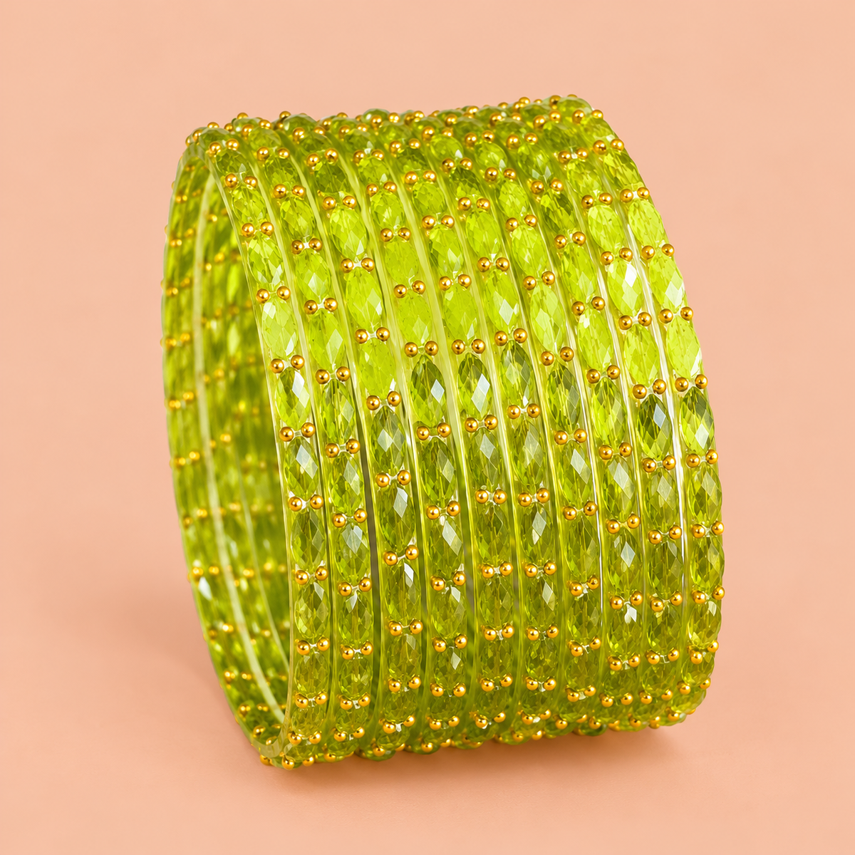 Lime Green Glitter Churi Bangles for Women