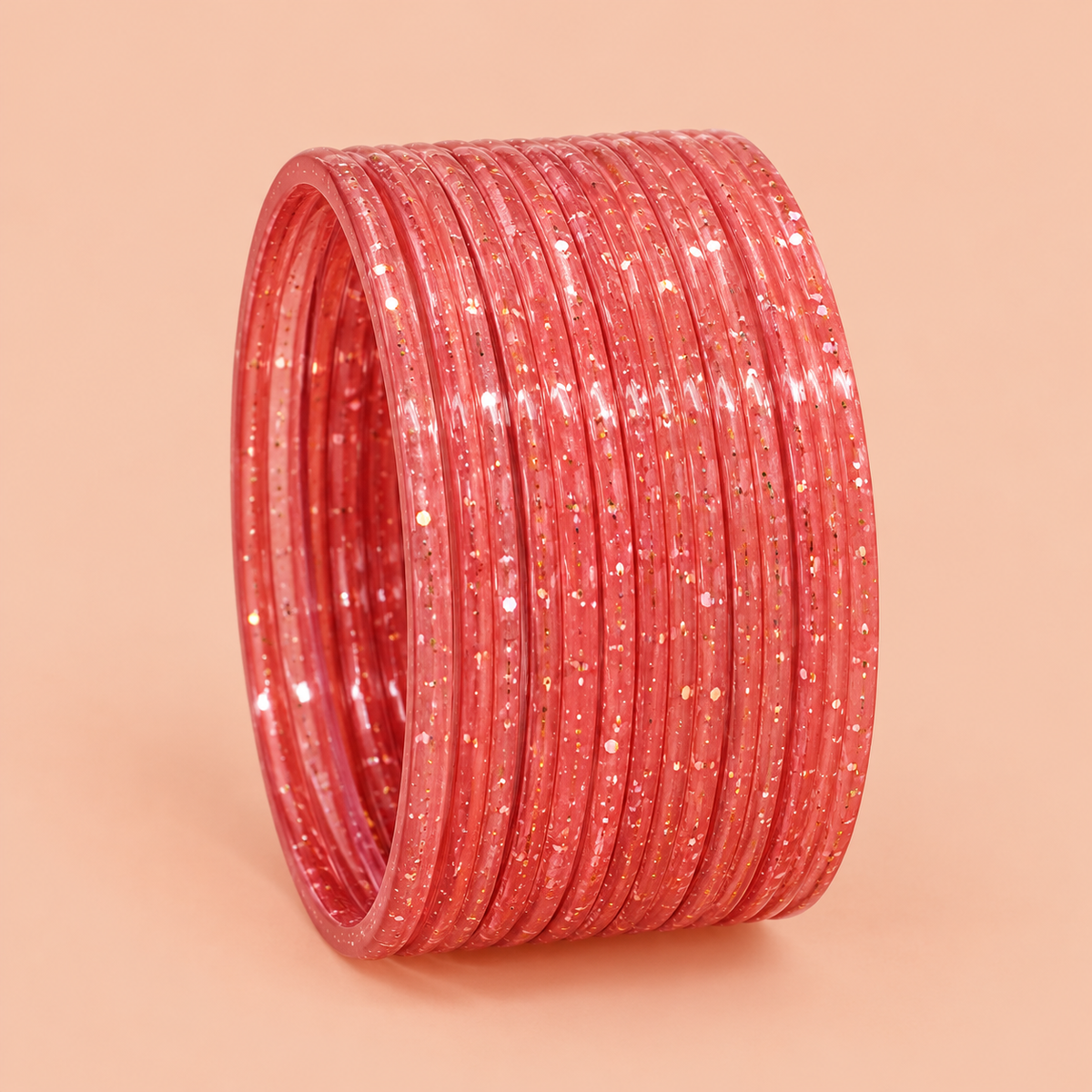 Coral Pink Glitter Churi Bangles for Women