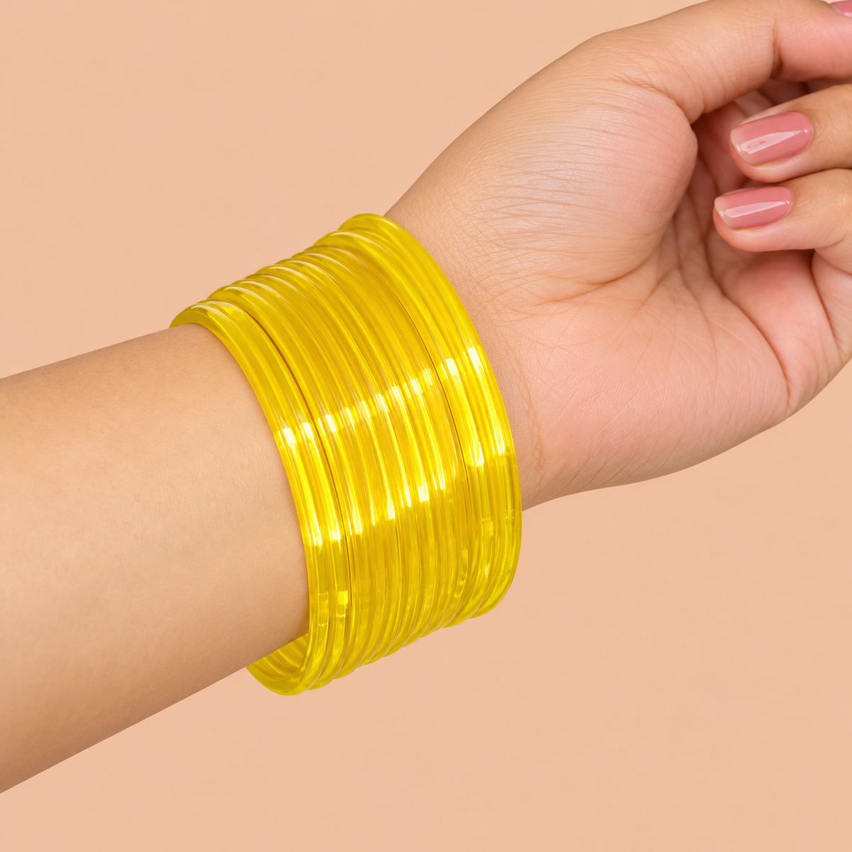 Translucent Yellow Plain Bangles with a Glossy Finish