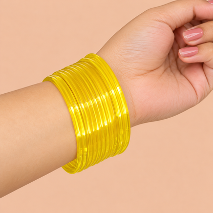 Translucent Yellow Plain Bangles with a Glossy Finish