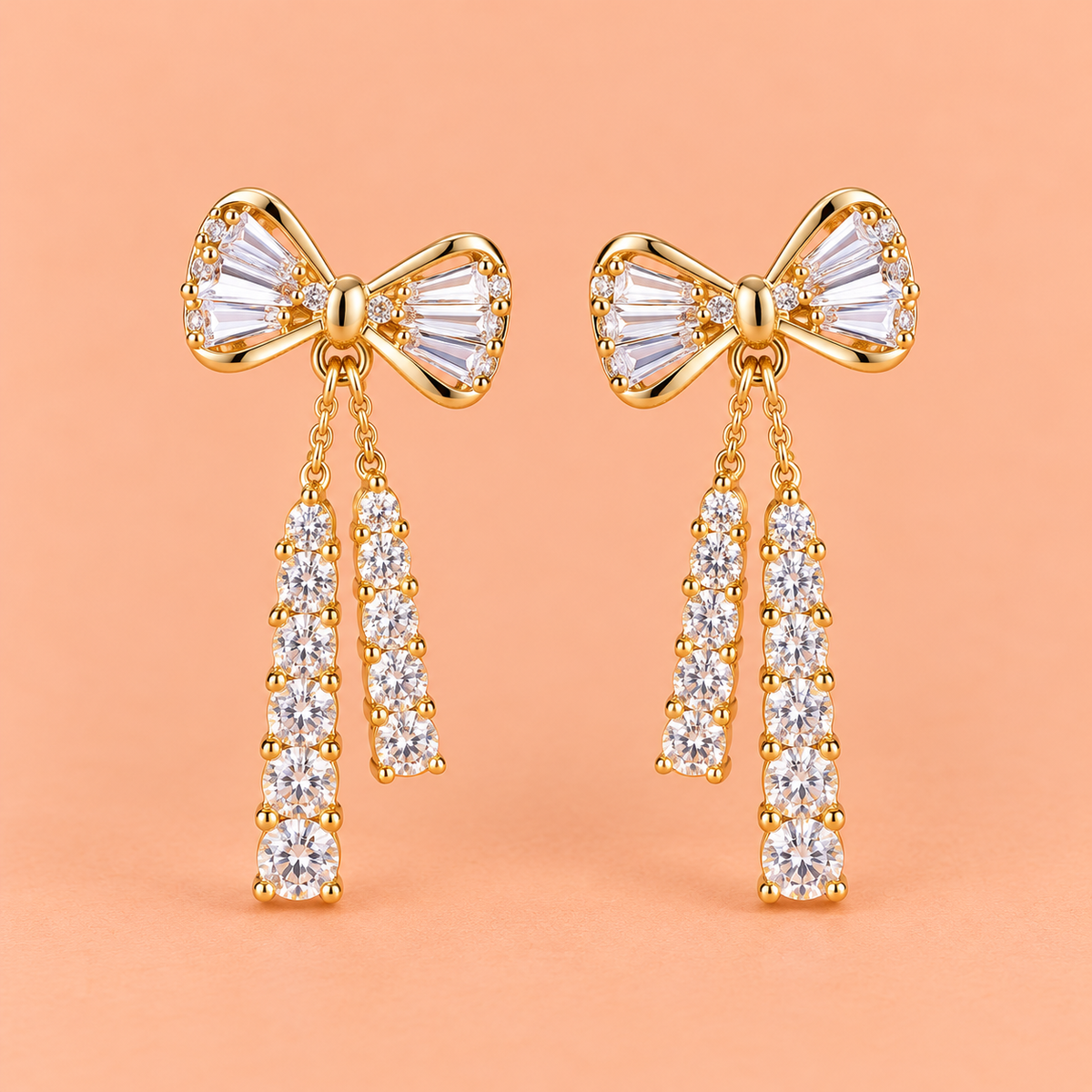 Golden Crystal Bow Drop Earrings