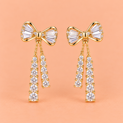 Golden Crystal Bow Drop Earrings
