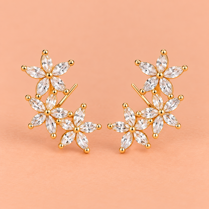Golden Crystal Floral Stud Earrings