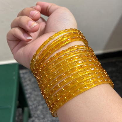 Yellow Gold Crystal Embellished Bangles for Women