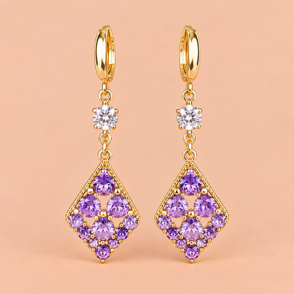 Gold Purple Diamond Tassel Earrings