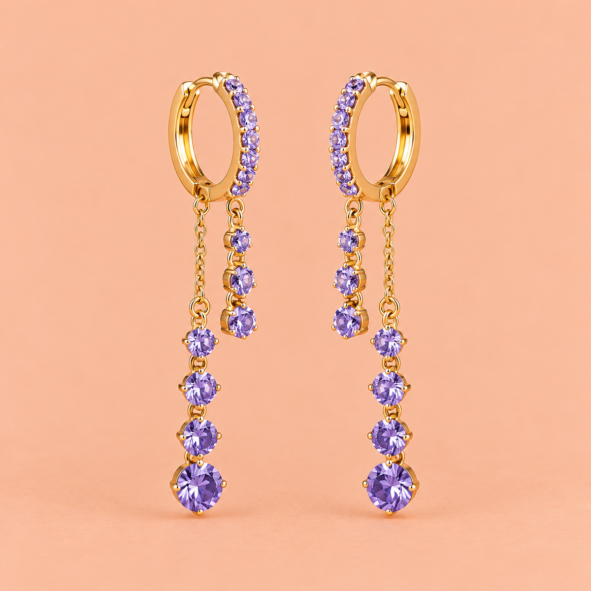 Purple Crystal Gold-Tone Dangle Earrings