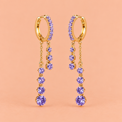 Purple Crystal Gold-Tone Dangle Earrings