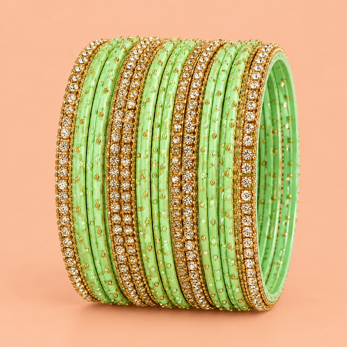 Mint Green & Gold Embellished Bangles for Women