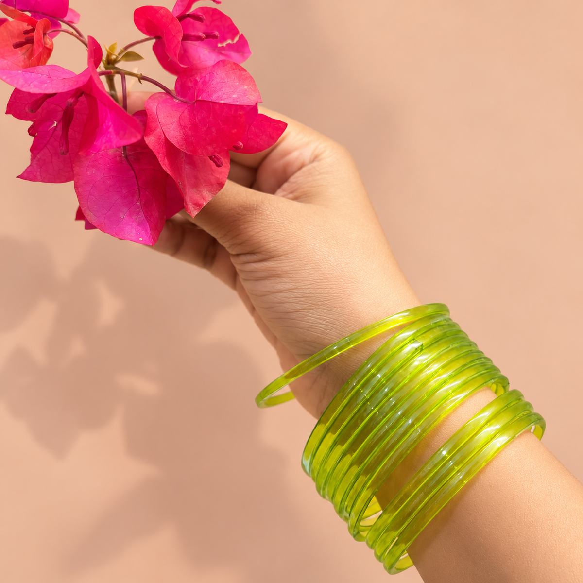 Lime Yellow Glossy Transparent Churi Bangles for Women