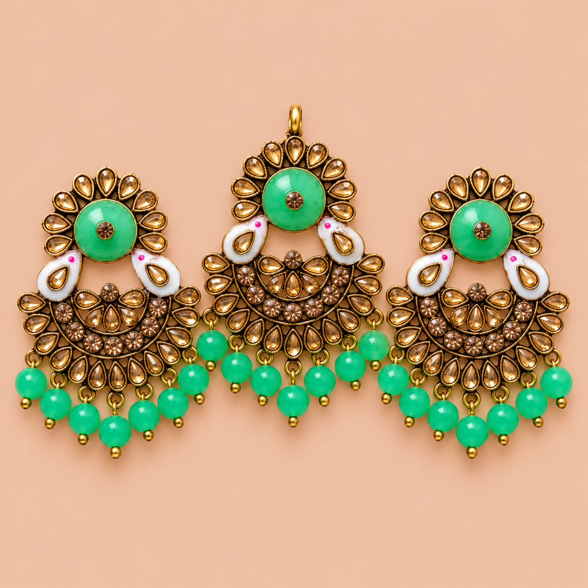 Green Stone Gold Tone Traditional Jewelry Set