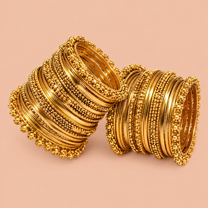 Gold-Tone Embellished Bangles with Decorative Beadwork