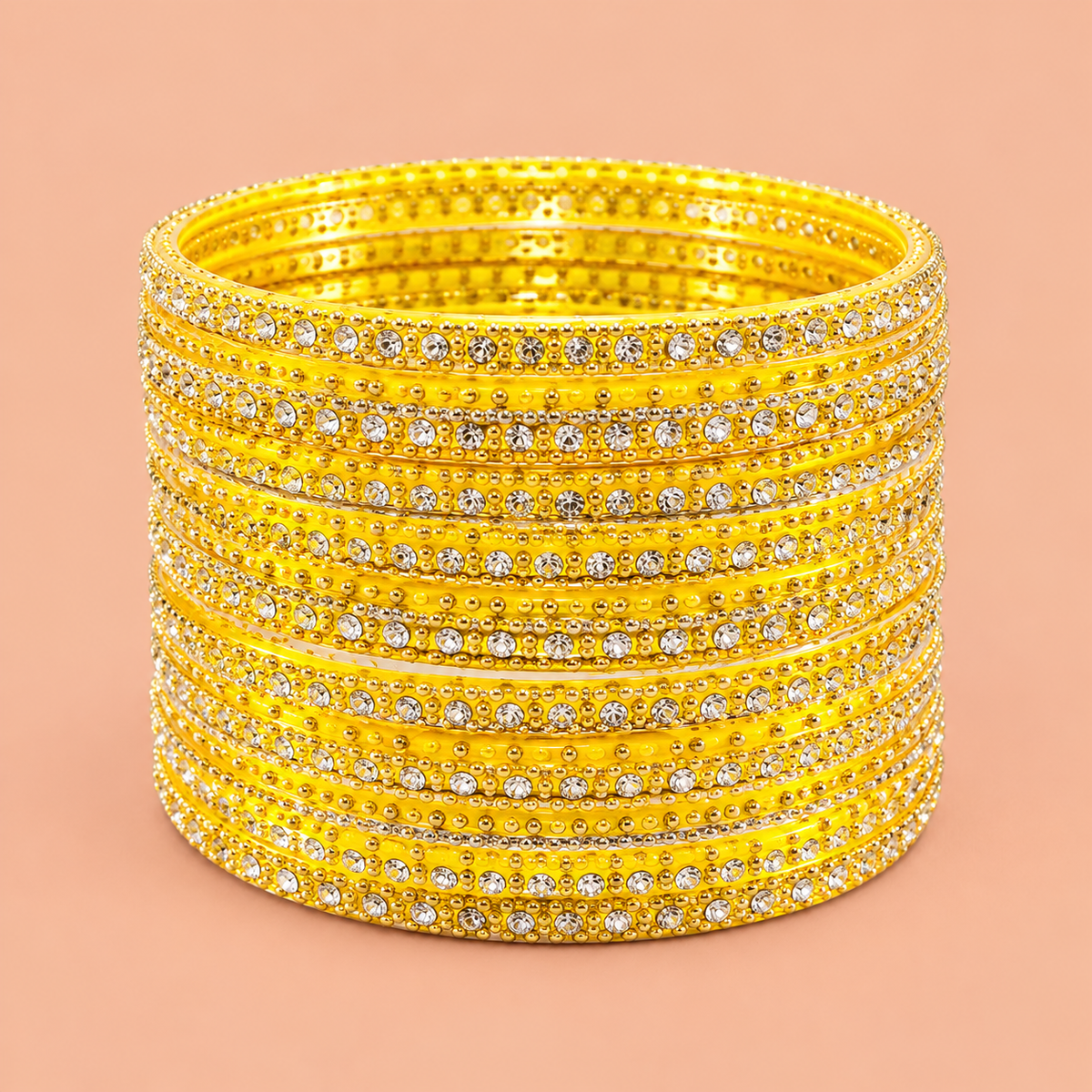 Yellow Gold Crystal Embellished Bangles for Women