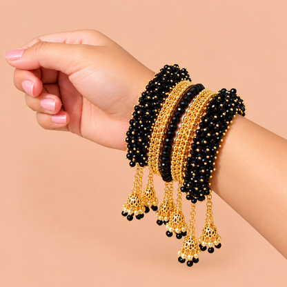 Black and Gold Bangles with Decorative Hanging Charms