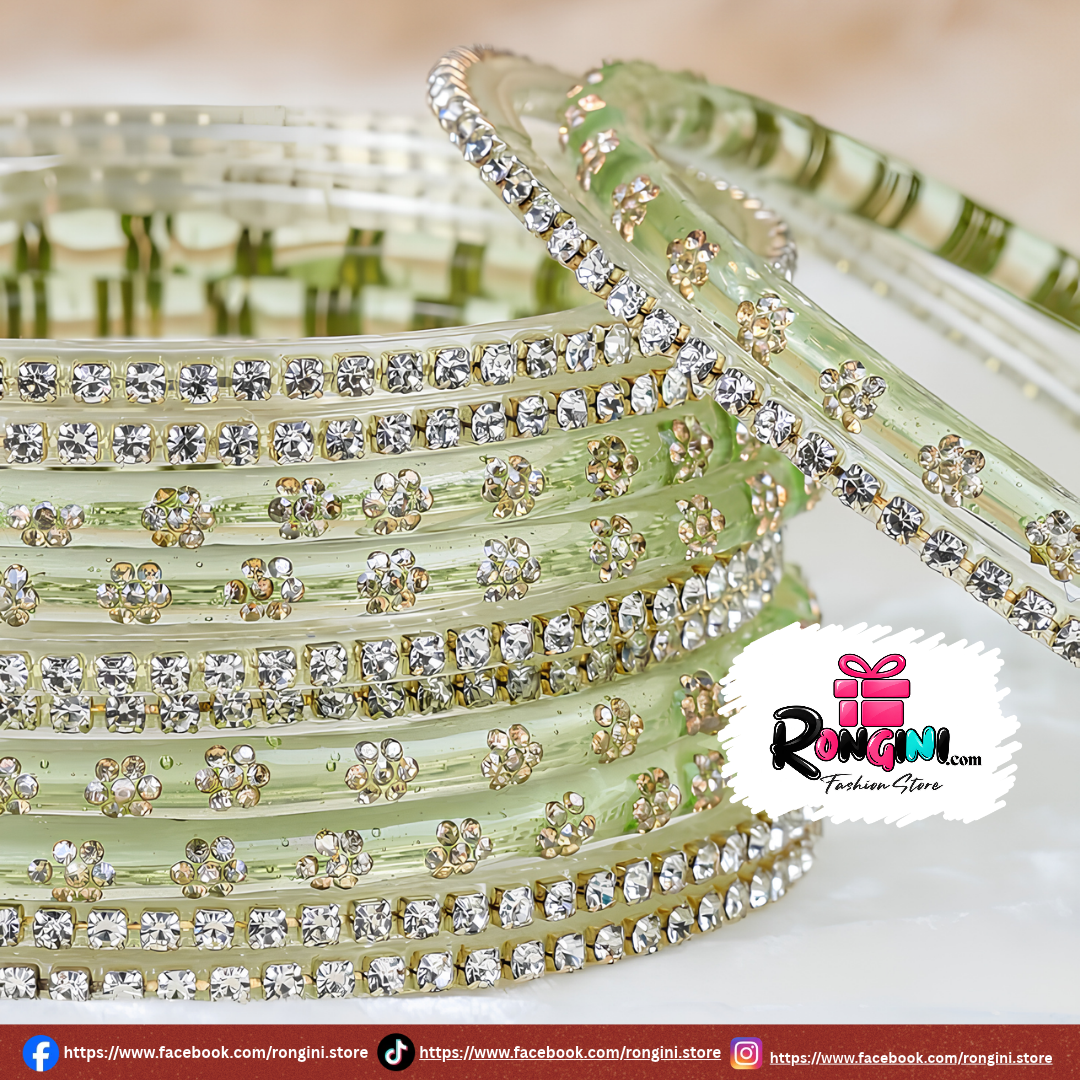 Sage Green Stone Studded Bangles Set for Women