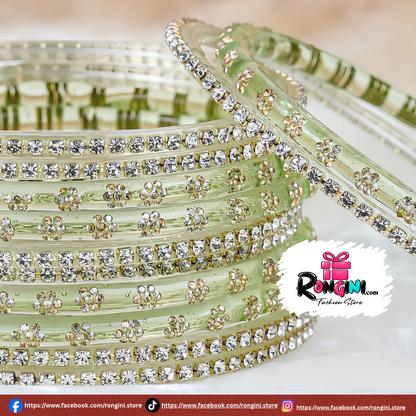 Sage Green Stone Studded Bangles Set for Women