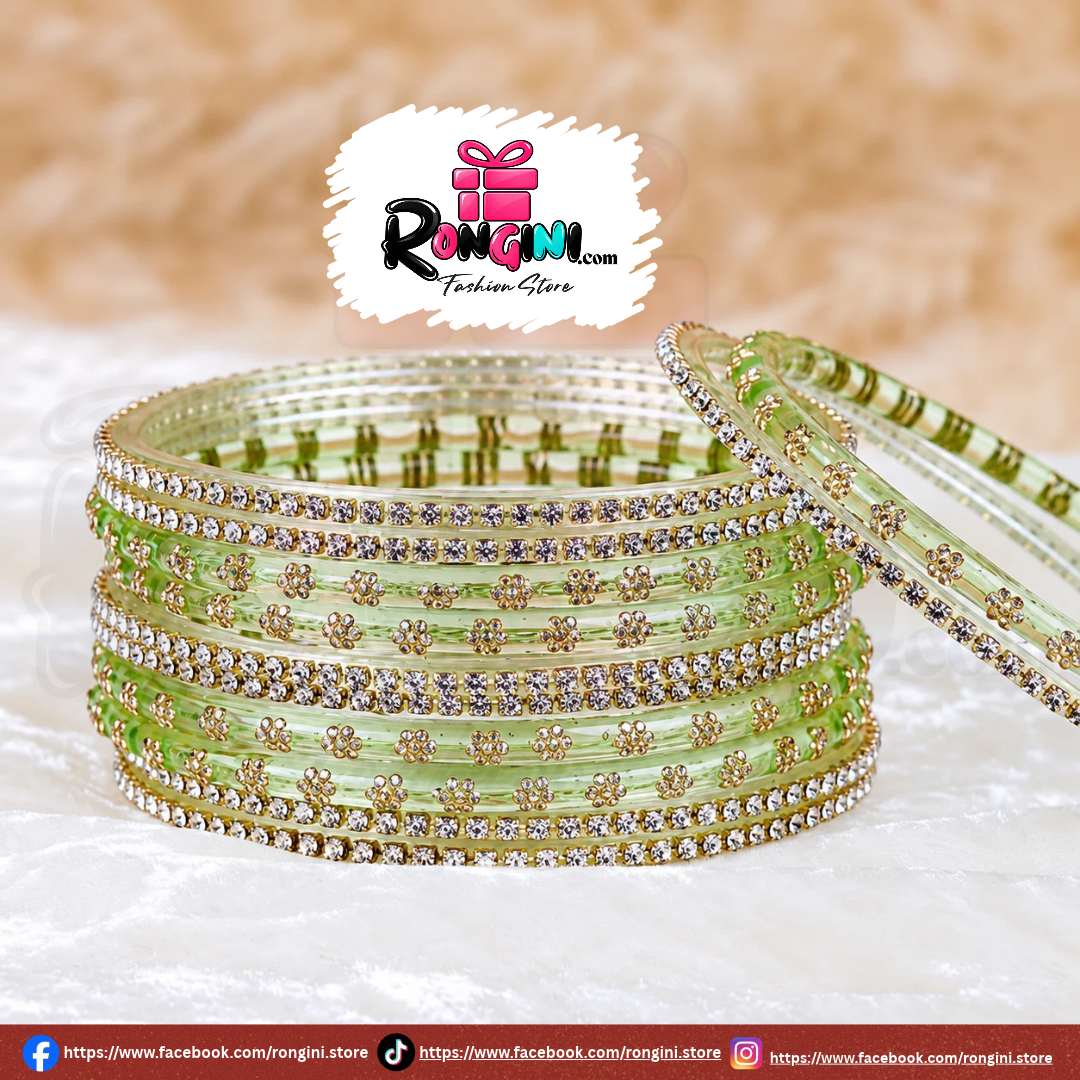 Sage Green Stone Studded Bangles Set for Women