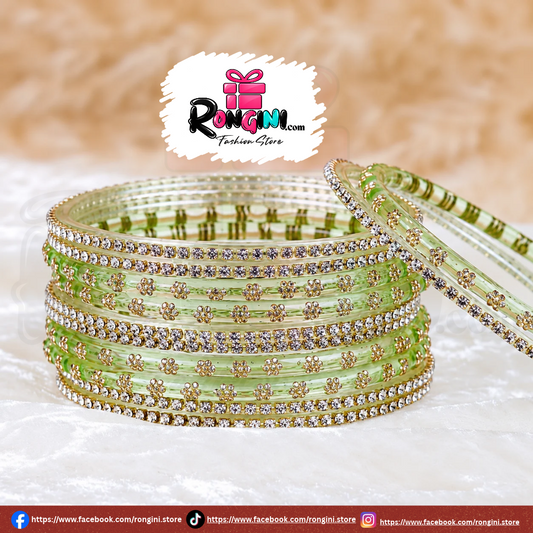 Sage Green Stone Studded Bangles Set for Women