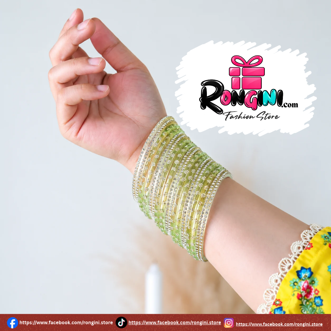 Sage Green Stone Studded Bangles Set for Women